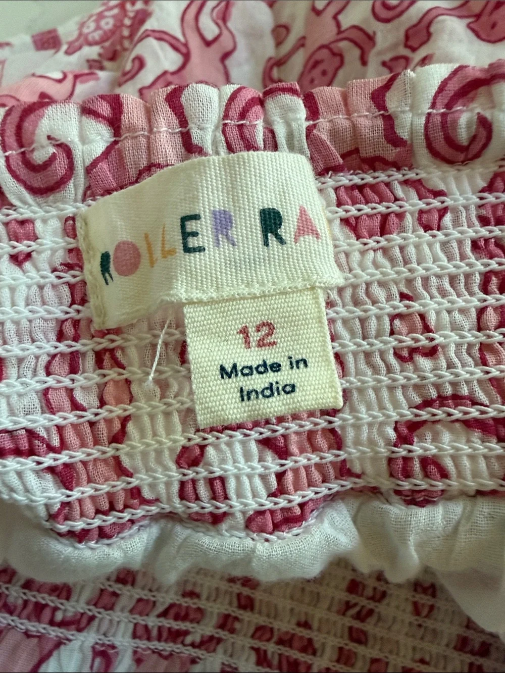 Roller Rabbit Kids Monkey/Jemina Sami Skirt Pink Smocked Tiered Ruffle Size 12